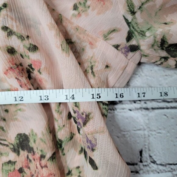 Laurie Felt Pink Blossom Florals Peasant LongSleeve Scrunch Cuff Blouse Size S - Picture 8 of 10